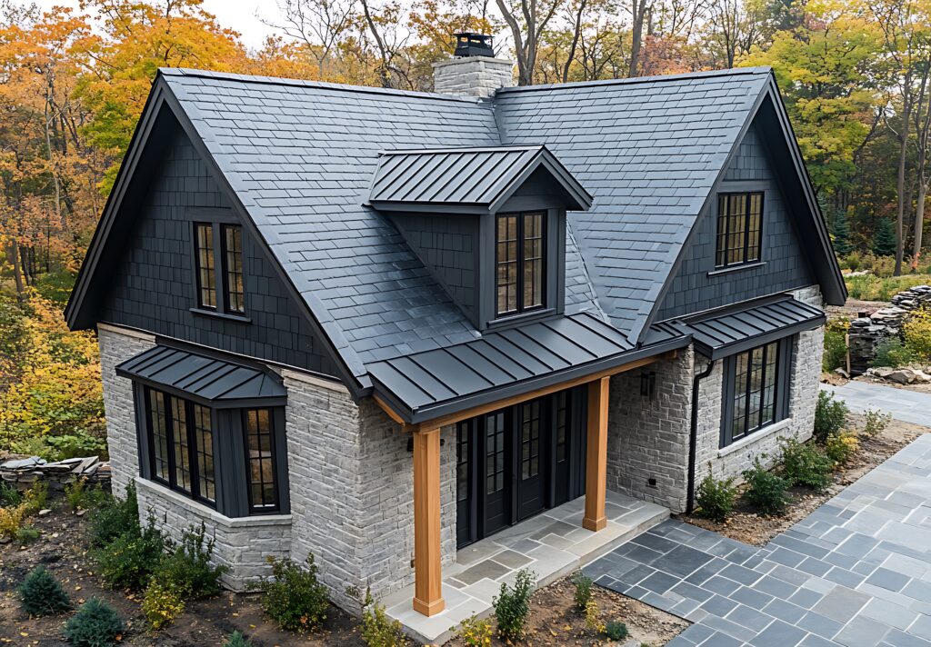 Modern Stone House Autumnal Setting Grey Roof