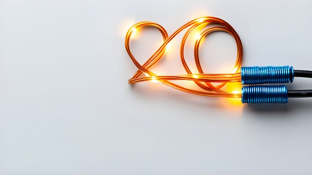 The number 2025 with glowing fiber optic cables and network connection lines isolated on a white b